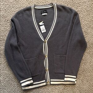 NWT Original Use Charcoal Cardigan with White Trim Sz small